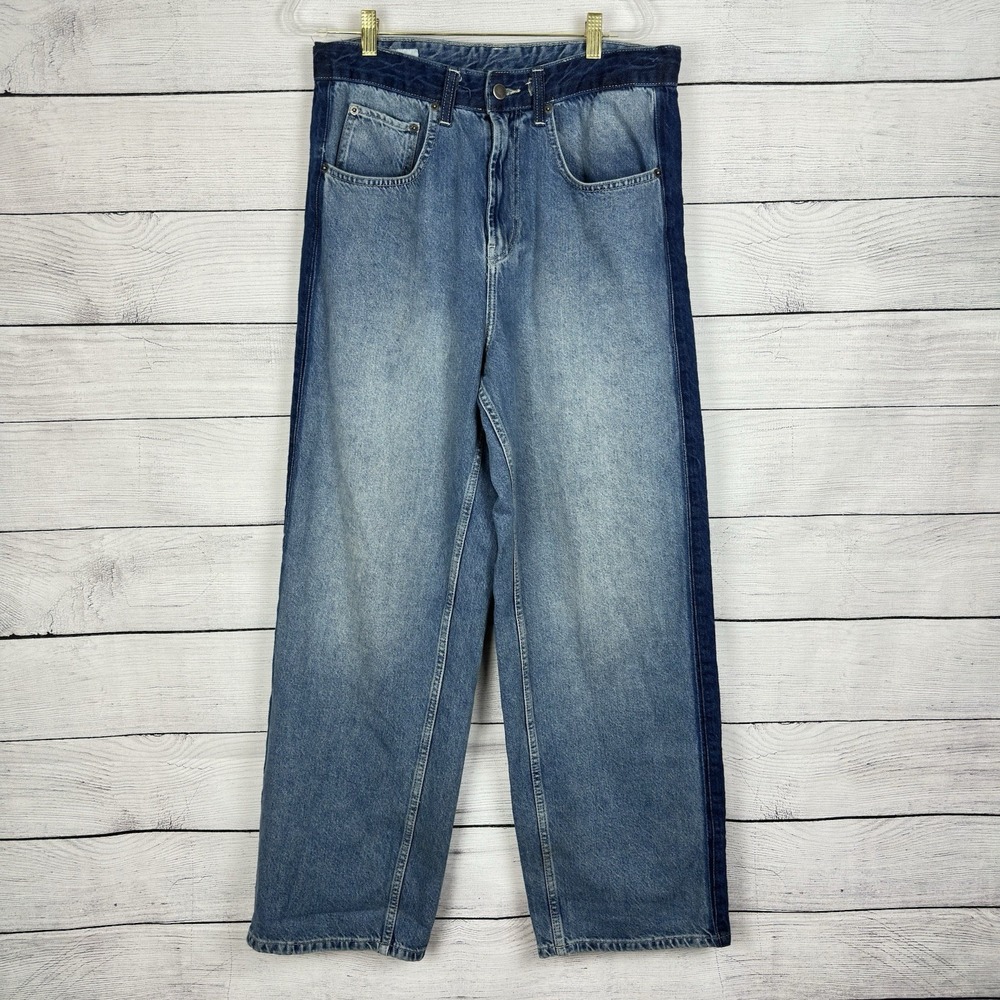 ZARA Womens Two Toned‎ Baggy Jeans Straight Leg Size 31 Contrast Denim Boyfriend